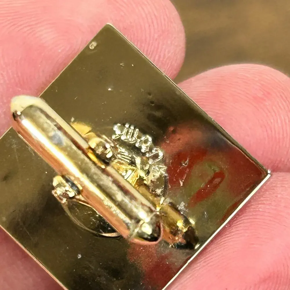 Swank Gold Plated Cufflinks Diamond Cut Square Vintage Tie Clip Prong Set